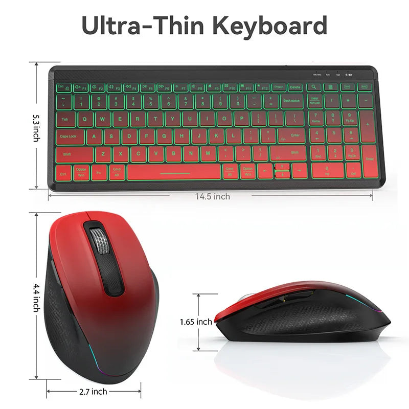 RGB Backlit Silent Wireless Keyboard and Mouse Combo 2.4G Dual Mode Rechargeable Wireless Keyboard Mouse set for Desktop/Laptop