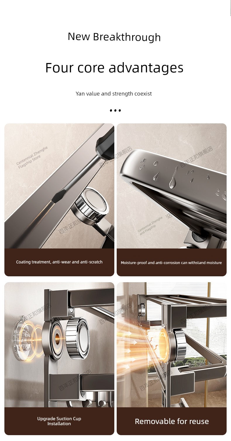 Suction Cup Towel Rack Bathroom Punch-Free Hanging Rod Bathroom Storage Rack Integrated Shower Room Toilet Storage Bath Towel Rack