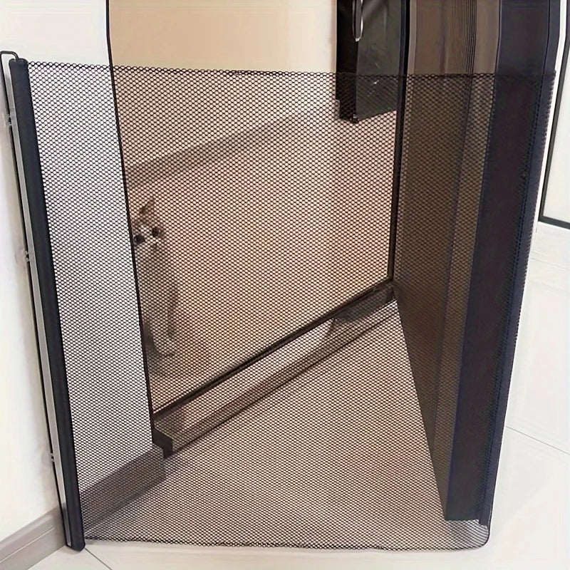Easy To Install Black Pet Door Without Drilling - Retractable Safety Fence for Indoor Stairs, Dog and Pet Fences
