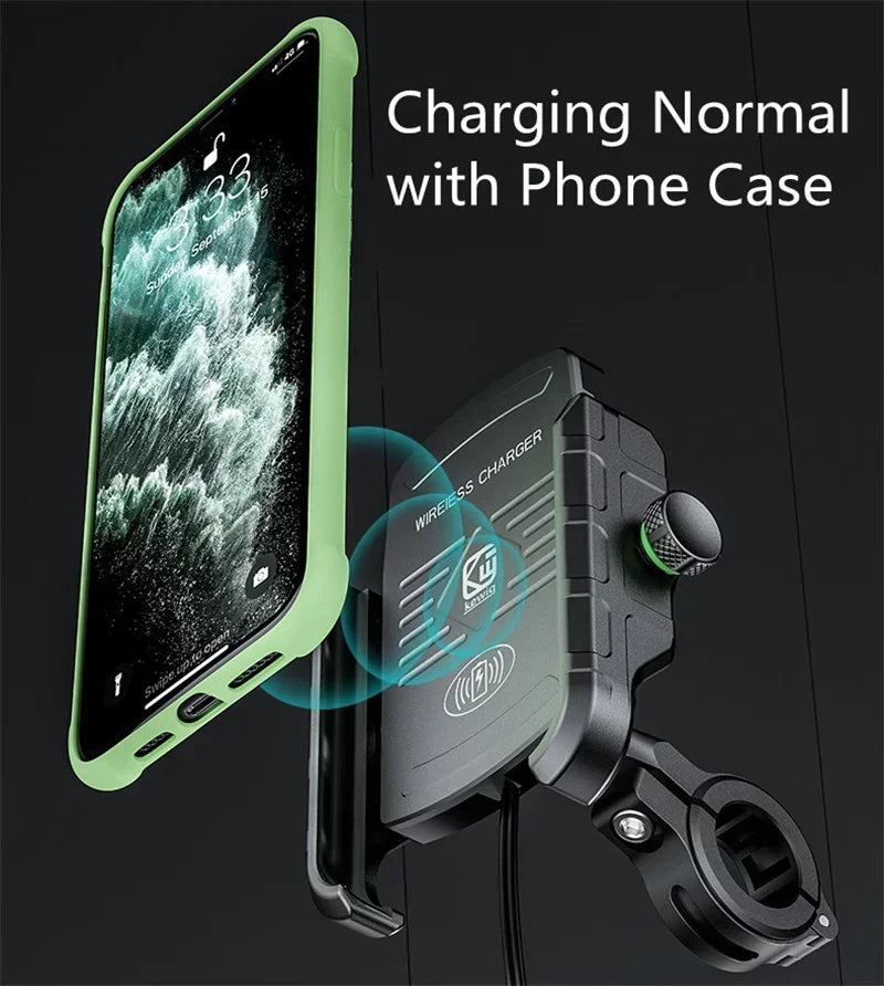 Motorcycle Phone Holder Moto Motorbike Mirror Mobile Handlebar Stand Support USB Charger Fast Wireless Charging Cellphone Mount
