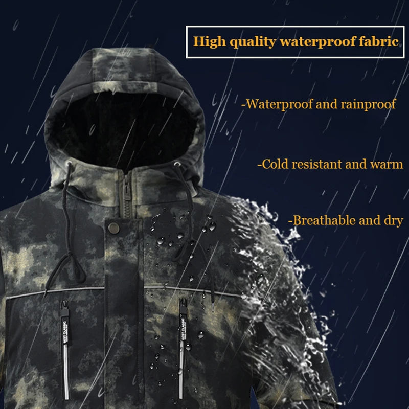 Fleece Hooded Tactical Jacket Mens Winter Camouflage Cotton Padded Thick Parkas Outdoor Waterproof Coat Casual Windproof Jacket