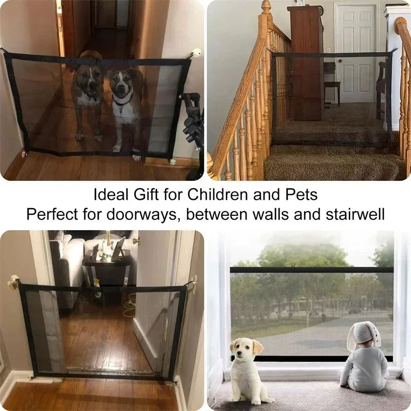 Breathable Mesh Pet Barrier for Stairs & Doors - Portable Indoor Dog Fence & Baby Safety Guardrail