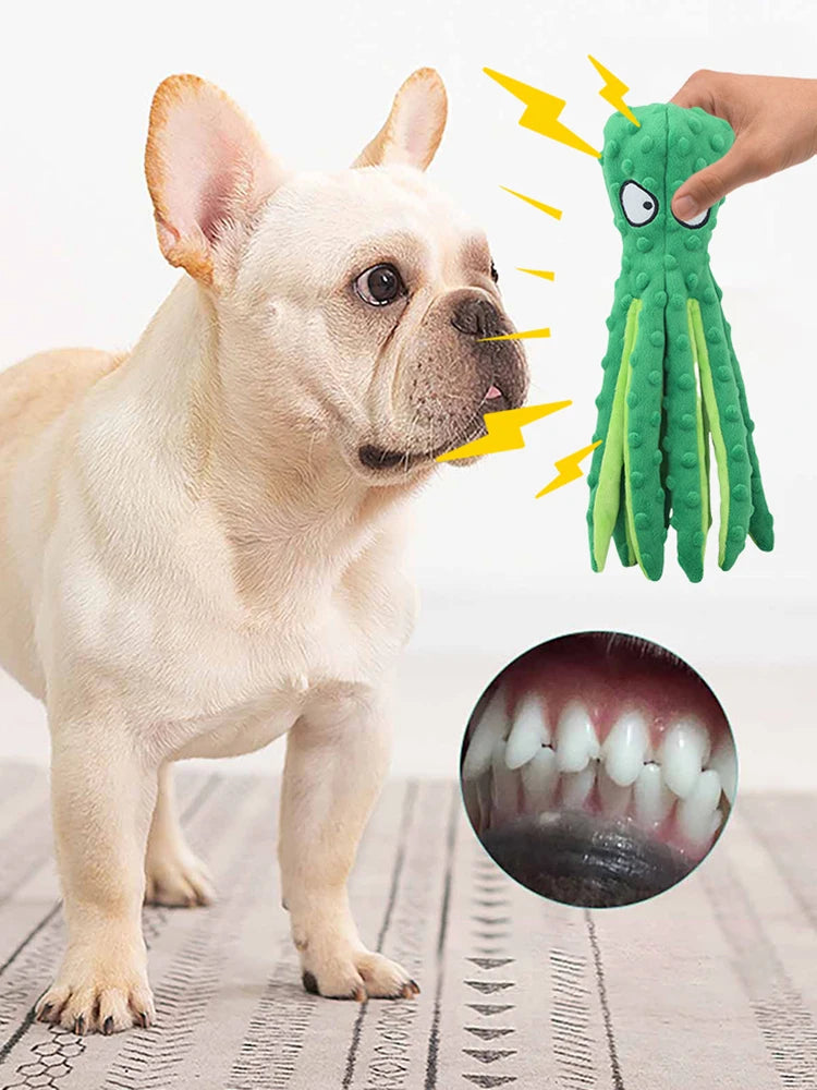 Squeaky Octopus Dog Toys Interactive Puppy Toy No Stuffing Plush Bite Toys Crinkle Paper Pet Plush Toys for Small Medium Dogs