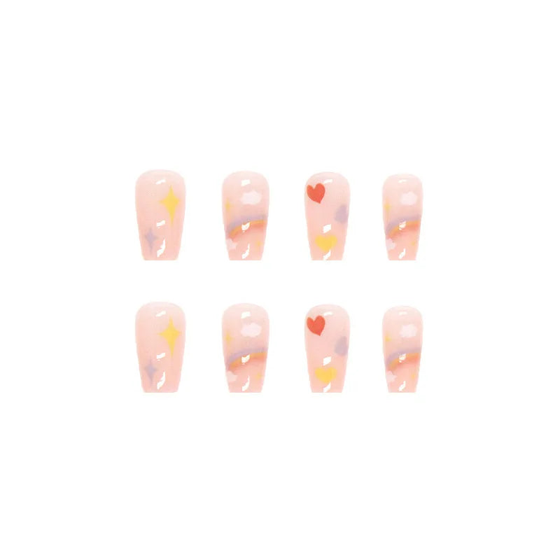 24Pcs Mid-length Ballet False Nails Cute Childlike Rainbow Press On Nails Iced Through Milk Tea Fake Nails Free Shipping Items