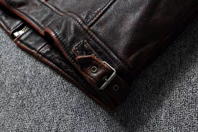 Vintage Black Brown Real Cowhide Genuine Leather Jacket Real Fur Men's Leather Jacket Bomber Men Leather Jacket Motorcycle Coat