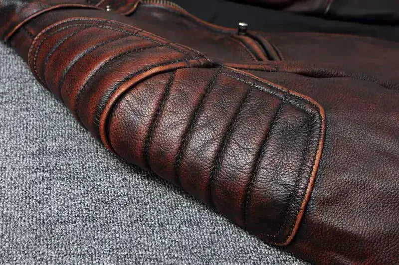 Vintage Black Brown Real Cowhide Genuine Leather Jacket Real Fur Men's Leather Jacket Bomber Men Leather Jacket Motorcycle Coat