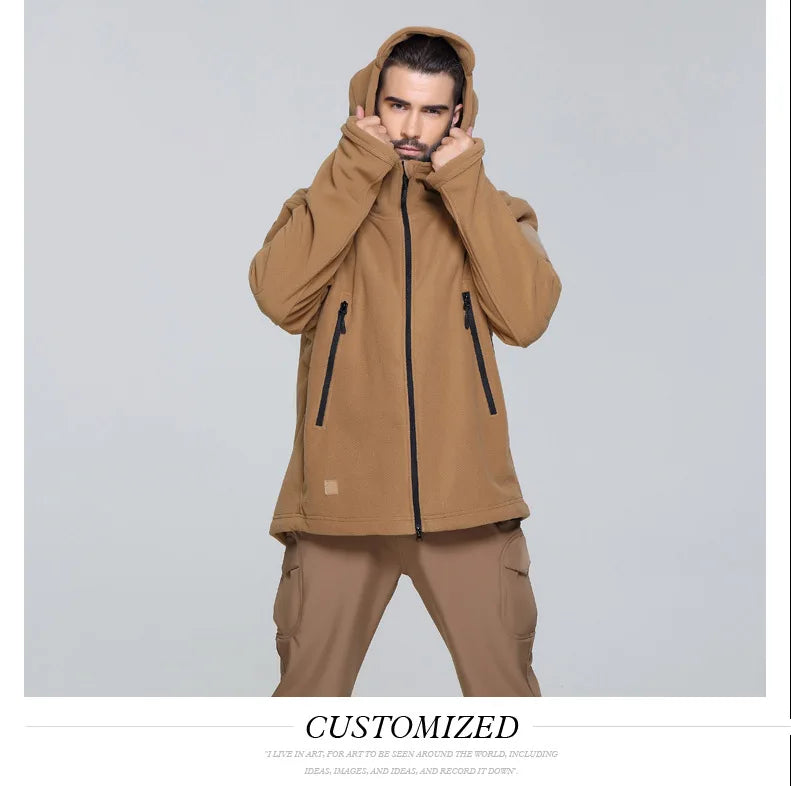 Fleece Hooded Camouflage Jacket Men Women Multi-Pockets Coat Outdoor Trekking Hiking Climbing Camping Tooling Clothes S-4XL