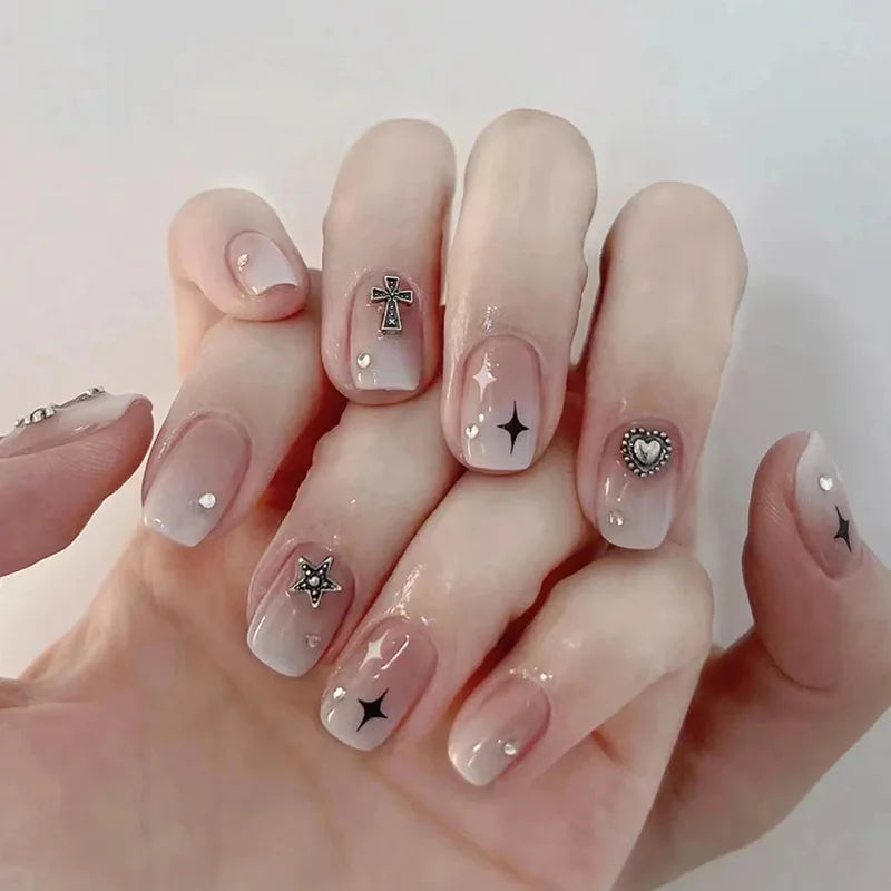 24Pcs Mid-length Ballet False Nails Cute Childlike Rainbow Press On Nails Iced Through Milk Tea Fake Nails Free Shipping Items