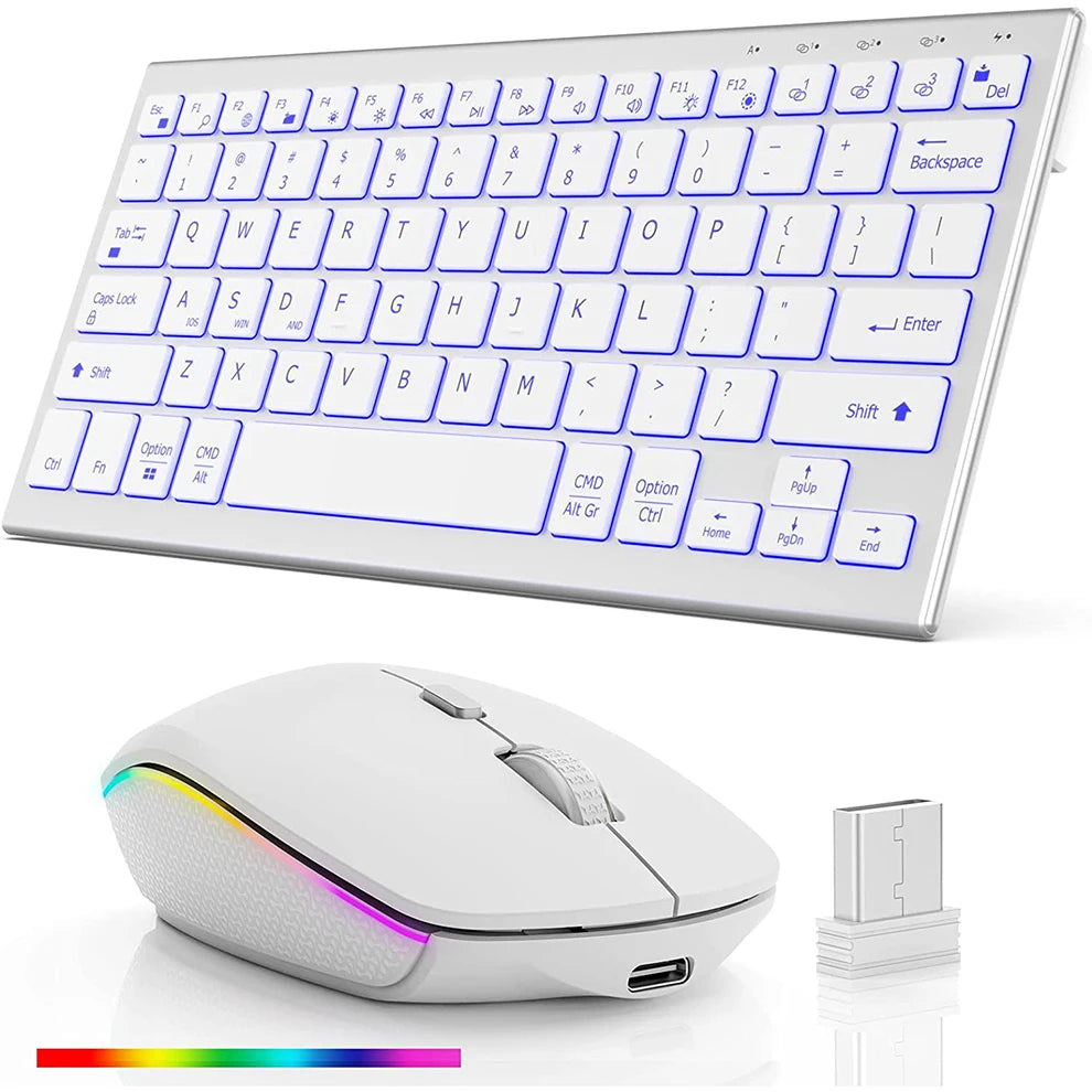 Wireless Keyboard Mouse Combo Ultra Slim Backlit Keyboard and Mouse Multi-Device 2.4G USB Rechargeable Bluetooth Keyboard
