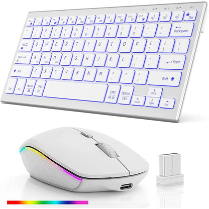 Wireless Keyboard Mouse Combo Ultra Slim Backlit Keyboard and Mouse Multi-Device 2.4G USB Rechargeable Bluetooth Keyboard