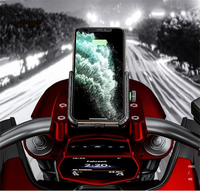 Motorcycle Phone Holder Moto Motorbike Mirror Mobile Handlebar Stand Support USB Charger Fast Wireless Charging Cellphone Mount