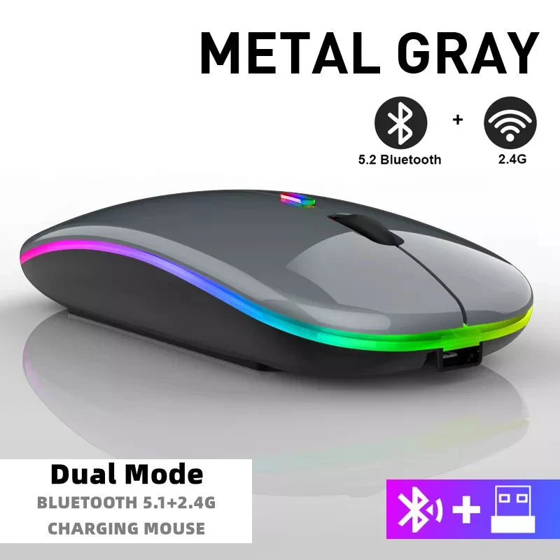 Tablet Phone Computer Bluetooth Wireless Mouse Rechargeable RGB Backlight Mice for iPad PC Laptop Tablet Phone 2.4GHz USB Mouse