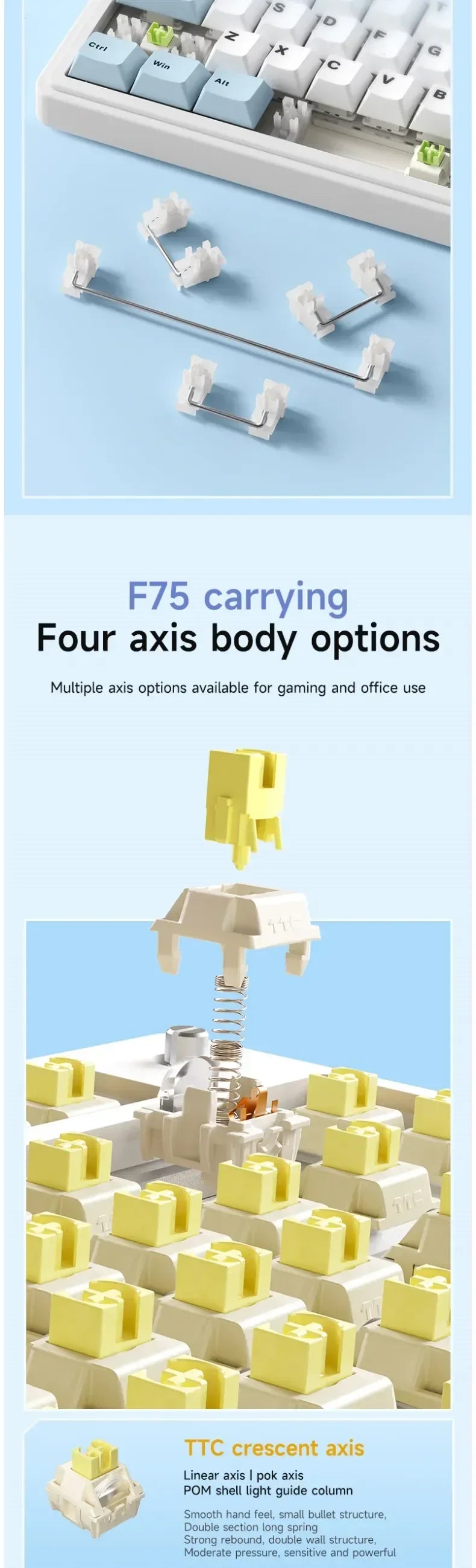 AULA F75 wireless Mechanical Keyboard,Gamer keyboard Customized Hot-Swap 75% Layout,OEM Profile Gasket Structure,Reaper Axis