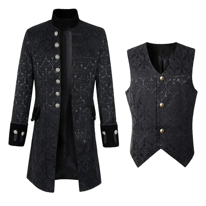 Medieval Vampire Cosplay Costume Steampunk Jacket Vest Coat Victorian Ghost Gothic Blazer Suits Stand Collar Trench Men's Shirt