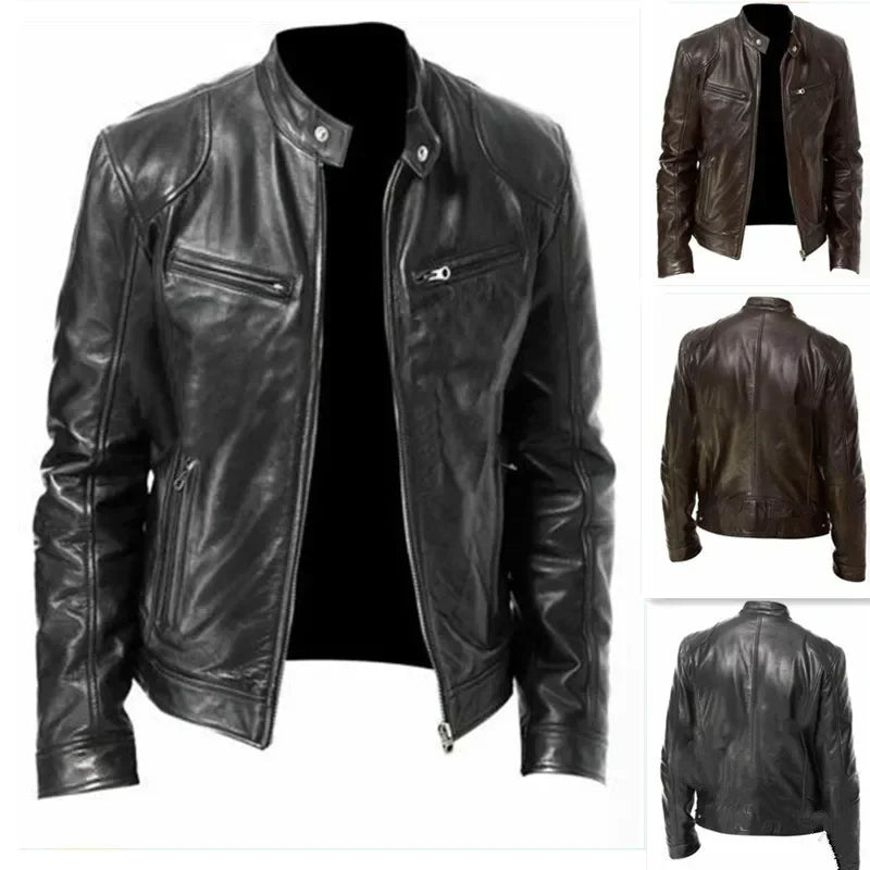 Mens Brown Pu Leather Jacket Motorcycle Faux Leather Moto Biker Jacket Men Hot Stand Collar Casual Coat Boy Large Size Xxxl 4xl