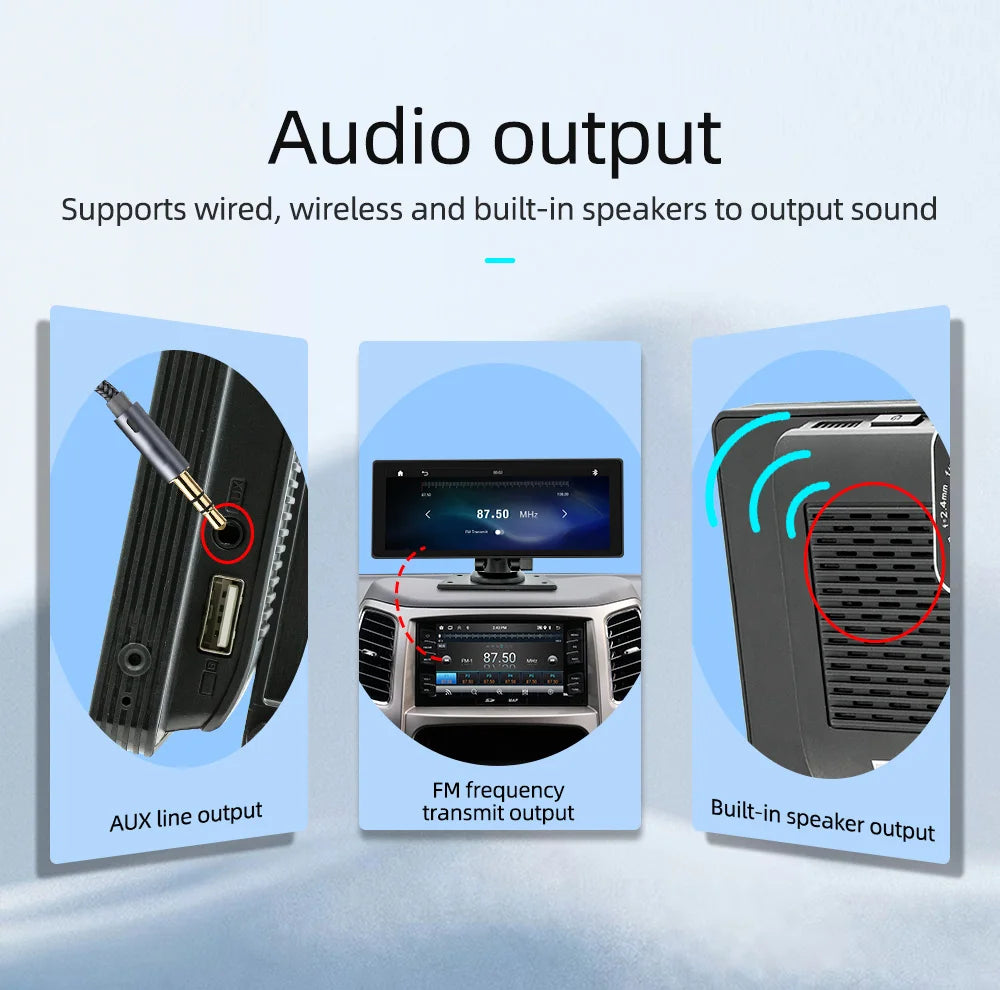 BQCC 10.26 Inch Portable Wireless Carplay Screen HD Rear Reversing Camera Car Radio DVR MP5 Multimedia Video Player Android Auto