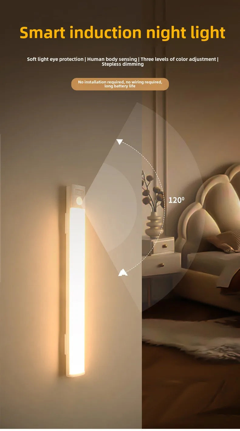 Led charging human body sensor light bar wardrobe cabinet Bedroom dormitory sleeping magnetic long strip night light