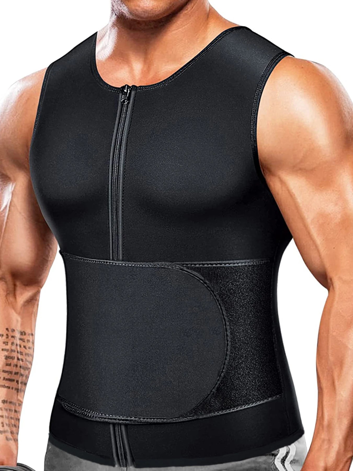 Men's Waist Trainer Body Shaper Sauna Sweat Waist Trainer Vest with Zipper Workout Sauna Suit with Adjustable Waist Trimmer Belt
