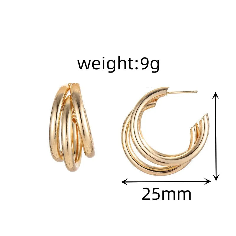 UILZ Gold Silver Color Hoop Earrings For Women Korean Fashion Three-layer Hoops Big Thick Round Earrings Piercing Jewelry Gifts