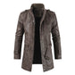 Leather Coat Men Stand-up Collar Autumn Winter New Men Mid-Length Casual Fashion Slim Fit Solid Color Leather Jacket