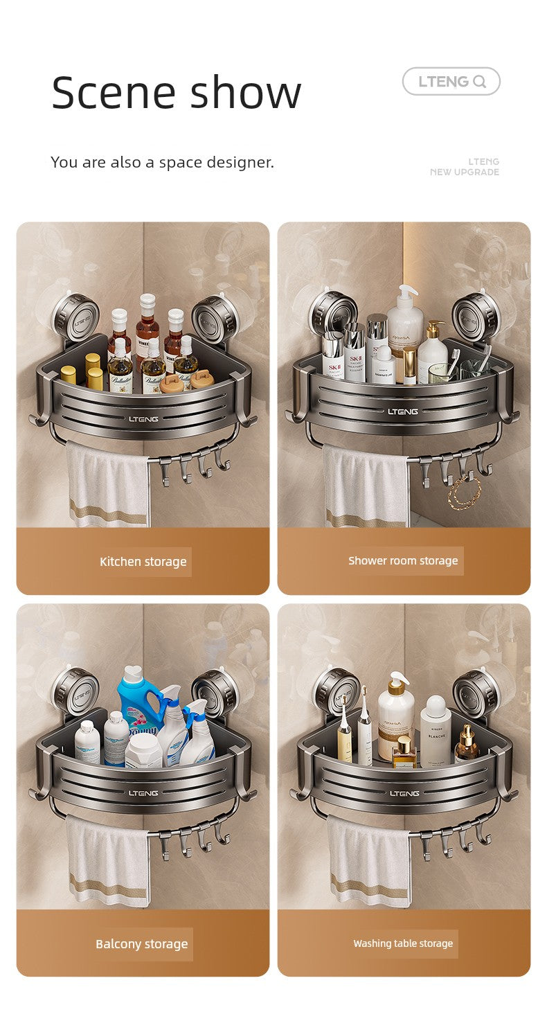 Punch-Free Bathroom Rack Bathroom Suction Cup Triangle Basket Wall Mount Bathroom Sink Corner Storage Rack