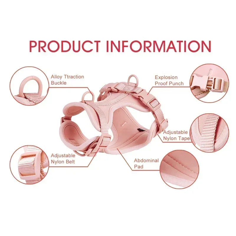 PVC Soft Pink Dog Harness Set And Leash Colar For Pet Dogs