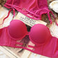 Europe Women Underwear Set Sexy Lace Hollow Breathable Widen Buckle Lingerie Underwire Push Up Bra and Panties Rose Intimates