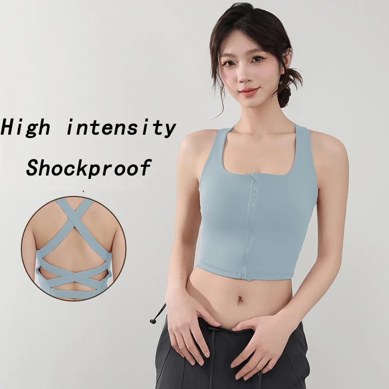 Women Fitness Underwear Yoga Bras cross Back Beauty Sports Bras Front Zippe Top Bra Sexy Breathable Underwear For Women Gym Top
