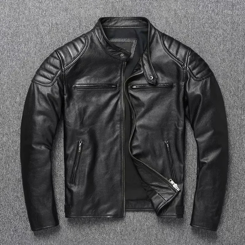 Vintage Black Brown Real Cowhide Genuine Leather Jacket Real Fur Men's Leather Jacket Bomber Men Leather Jacket Motorcycle Coat