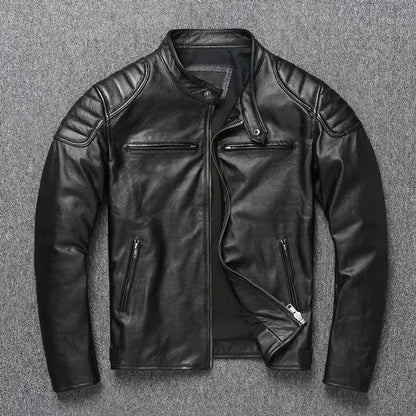 Vintage Black Brown Real Cowhide Genuine Leather Jacket Real Fur Men's Leather Jacket Bomber Men Leather Jacket Motorcycle Coat