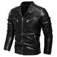 Men Fur Lined Warm Motorcycle Jacket Slim Street Fashion BLack Biker Coat Pleated Design Zipper 2024 Winter Black Leather Jacket