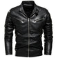Men Fur Lined Warm Motorcycle Jacket Slim Street Fashion BLack Biker Coat Pleated Design Zipper 2024 Winter Black Leather Jacket