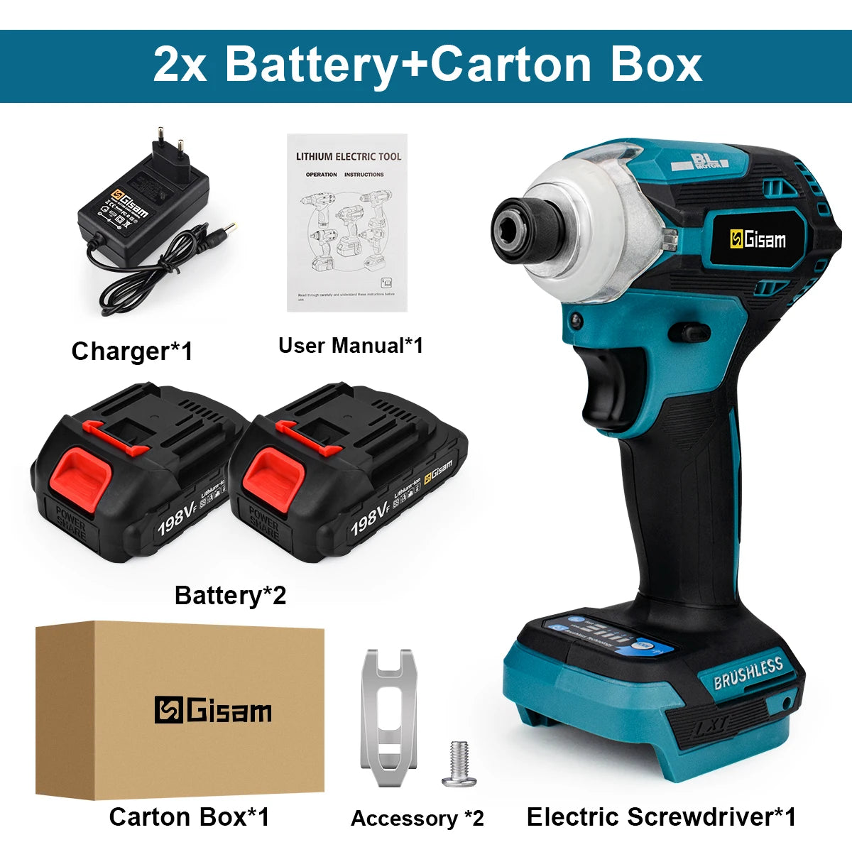 588N.m Cordless Brushless Impact Driver Kit Cordless Drill Electric Screwdriver 4-Speed 1/4‘’ 3 LED Light for Makita 18V Battery