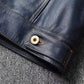 2023 New Leather Jacket Men's Single-Breasted Denim Blue Retro Old Motorcycle Leather Jacket Slim-Fit Lapel Coat
