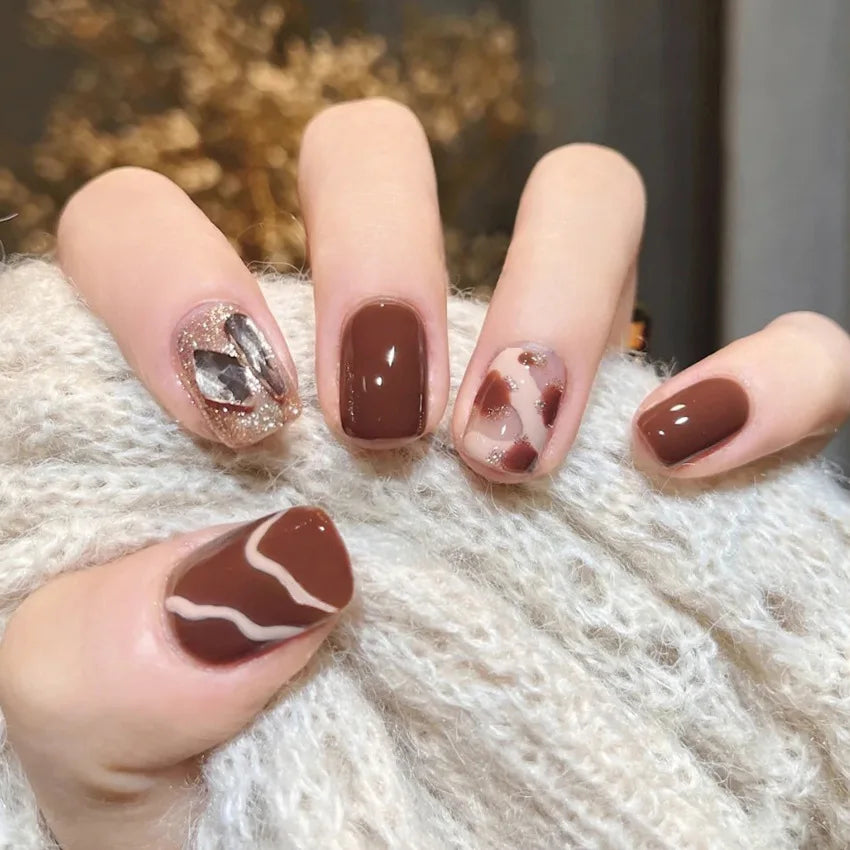 24Pcs Mid-length Ballet False Nails Cute Childlike Rainbow Press On Nails Iced Through Milk Tea Fake Nails Free Shipping Items