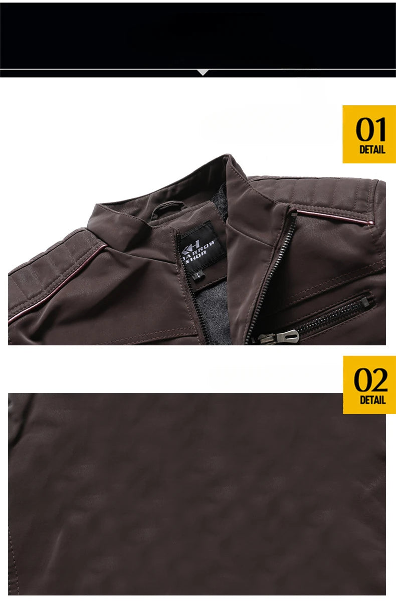 2024 New Men's Leather Washed Leather Jacket Motorcycle Plus Fleece Splicing European and American Men's Leather Coat