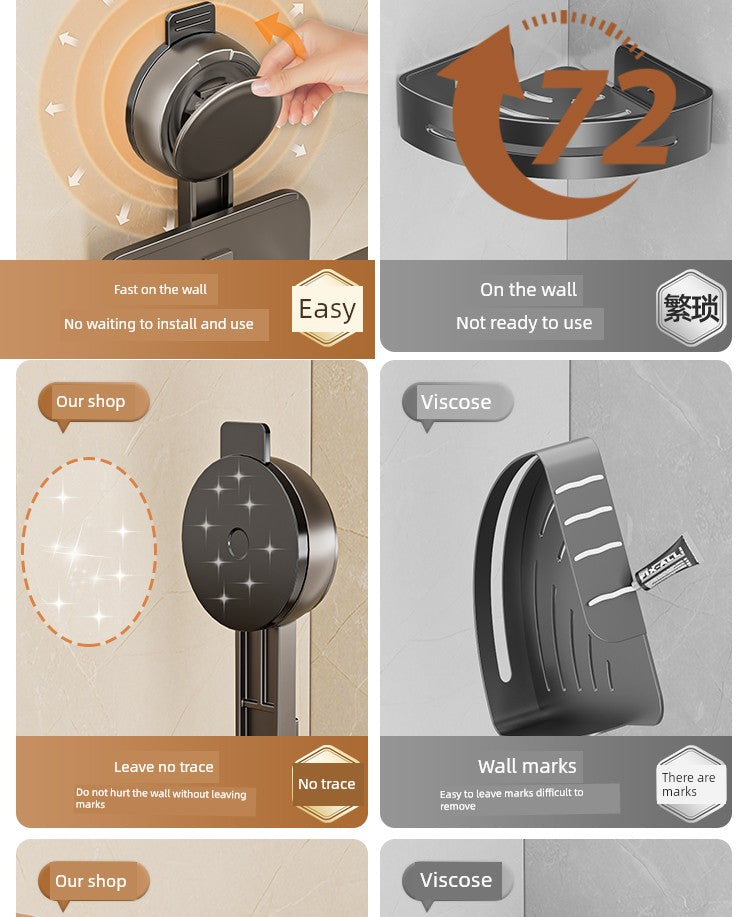 Wall-Mounted Wash Basin Toilet Triangle Basket Shelf Suction Cup