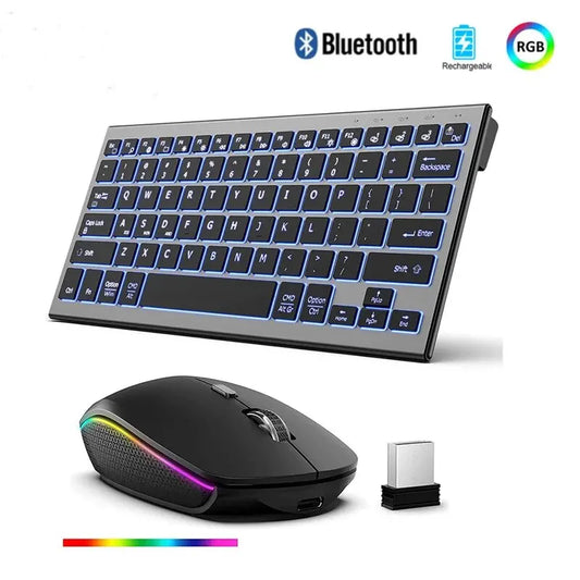 JOMAA Colors Backlit 2.4G Wireless Keyboard and Mouse Combo Rechargeable Bluetooth Keyboard for Windows Laptop