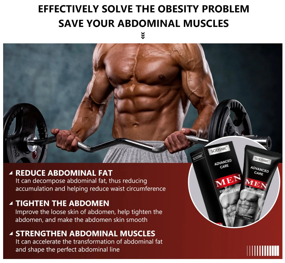 Men's Abdominal Muscle Cream Anti Cellulite Slimming Fat Body Firming Strengthening Belly Muscle Tightening Body Care 60ml