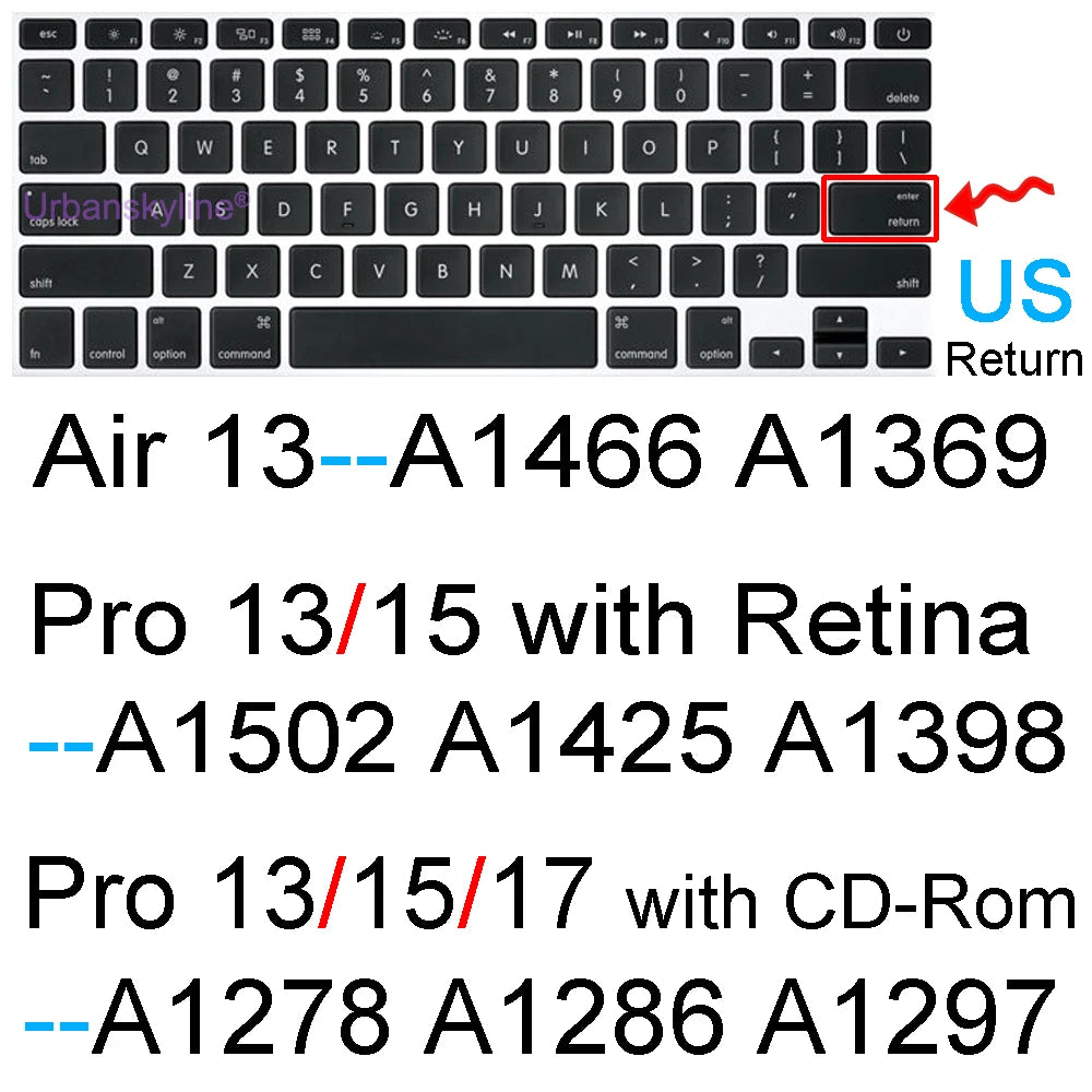 Keyboard Cover for Macbook Air 13 M3 15 Pro 14 M4 13 M2 16 Retina 11 Silicone Protector Skin Case A3113 A3114 A2681 A3401 A3185