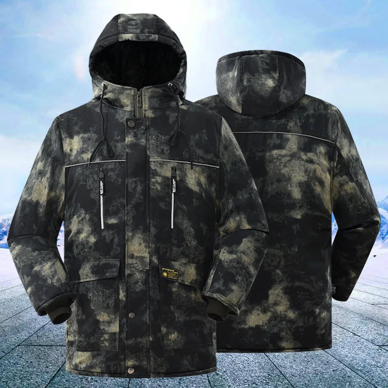 Fleece Hooded Tactical Jacket Mens Winter Camouflage Cotton Padded Thick Parkas Outdoor Waterproof Coat Casual Windproof Jacket