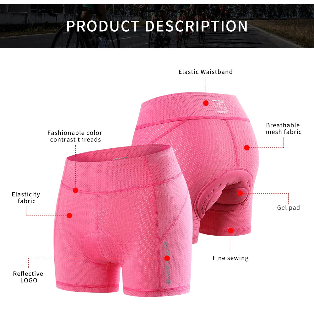 WOSAWE Cycling Underwear Women 5D Gel Padded Shorts Breathable Shockproof Underwear Mountain Bike Tights MTB Bicycle Underpants