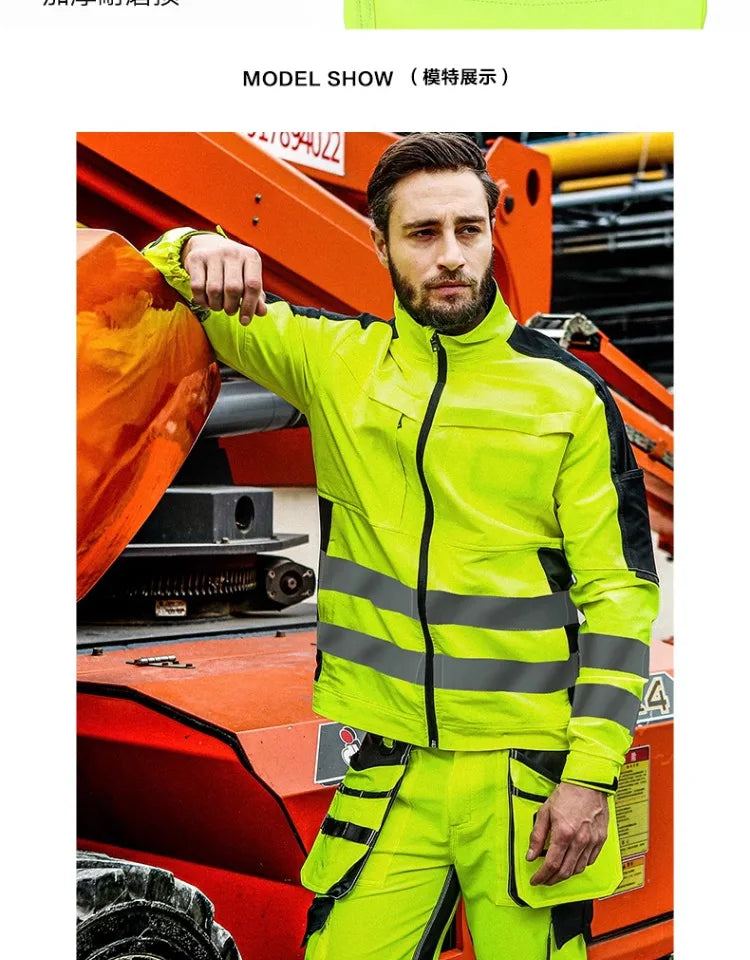 workwear mens jacket working cargo pants men High Visibility work suit with Reflective tapes