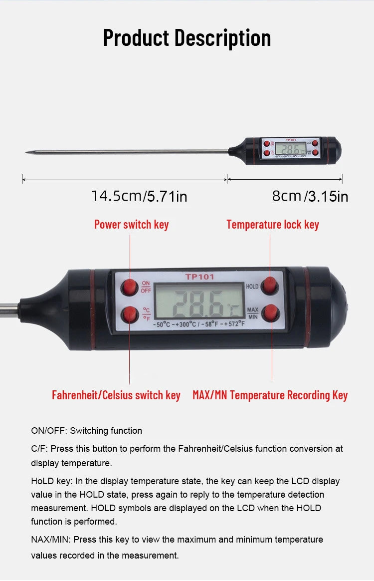 Food Baking Digital Kitchen Thermometer Electronic Probe Type Liquid Barbecue BBQ Temperature Measuring Pen
