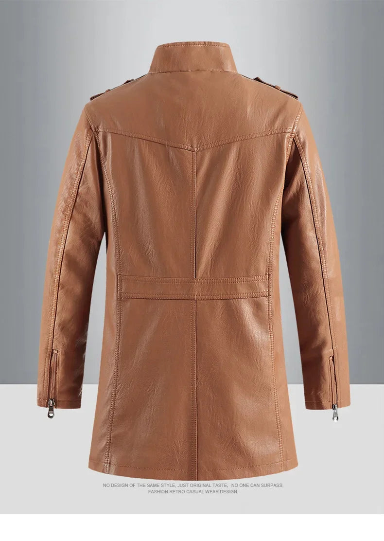 Men's Leather Jacket Autumn and Winter Windproof Standing Collar Motorcycle Tactical Warm Coat Casual Fashion Waterproof Jacket