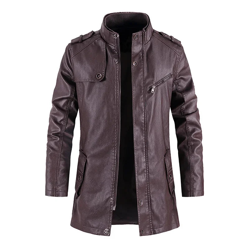 Men's Leather Jacket Autumn and Winter Windproof Standing Collar Motorcycle Tactical Warm Coat Casual Fashion Waterproof Jacket