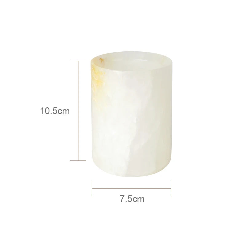 White Onyx Natural Marble Bathroom Accessories Luxury Soap Dispenser Cotton Swabs Container Reed diffuser Tray Bathroom Set