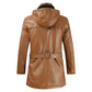 2024 Winter Men's Leather Motorcycle Leather Korean Fashion Jacket Coat Windproof Clothes Men's Hooded Medium Long