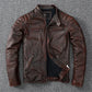 Vintage Black Brown Real Cowhide Genuine Leather Jacket Real Fur Men's Leather Jacket Bomber Men Leather Jacket Motorcycle Coat