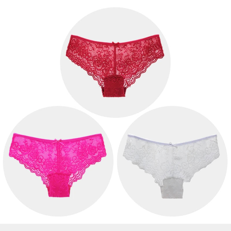 Women Briefs Sexy Full Lace Panties Hollow Out Low-waist Female Shorts Soft Solid Color Breathable Underwear Fast Ship 3pcs/lots
